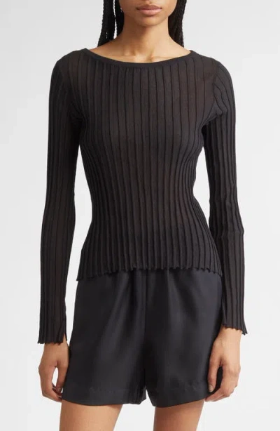 Loulou De Saison Mabille Rib Long Sleeve Top In Black