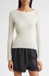 Loulou De Saison Mabille Rib Long Sleeve Top In White