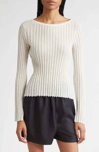 Loulou De Saison Mabille Rib Long Sleeve Top In White