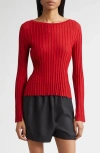 Loulou De Saison Mabille Rib Long Sleeve Top In Red
