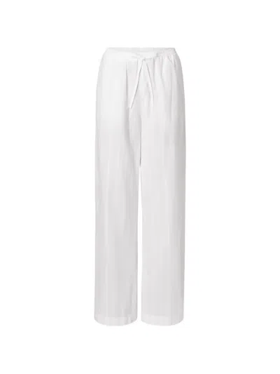 Loulou De Saison Macao Striped Drawstring Straight Trousers In White