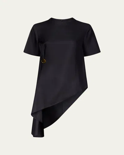 Loulou De Saison Madea Draped Asymmetric Silk Top In Black