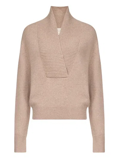 Loulou De Saison Makela Ribbed V-neck Sweater In Brown
