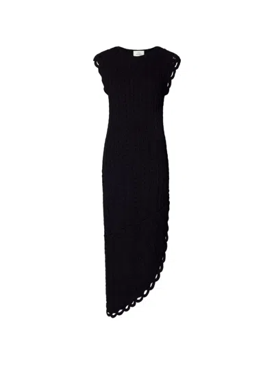 Loulou De Saison Malena Asymmetric Scalloped Crochet Midi Dress In Black