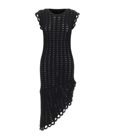 Loulou De Saison Malena Ruffled Crochet Midi Dress In Black