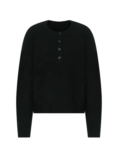 Loulou De Saison Malo Oversized Cashmere Henley Sweater In Black