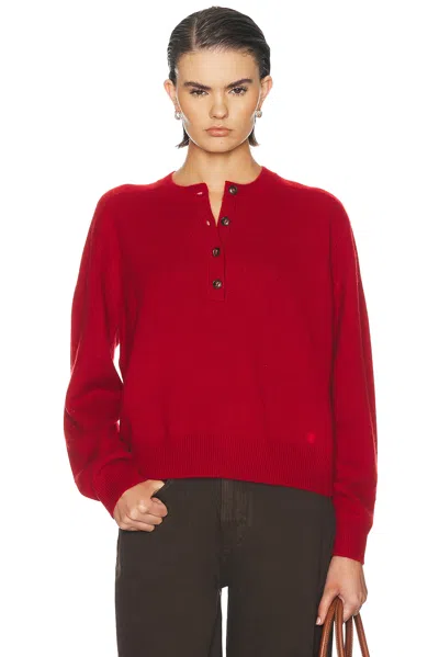 Loulou De Saison Malo Oversized Saddle-sleeve Henley Sweater In Red M?lang?