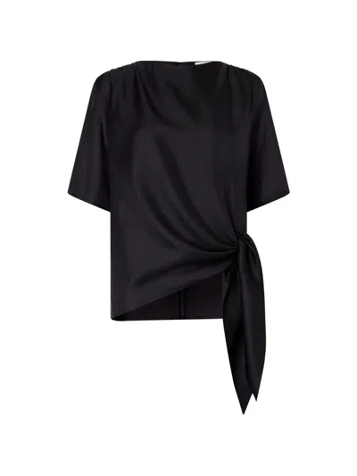 Loulou De Saison Mano Knotted Silk-twill Blouse In Black