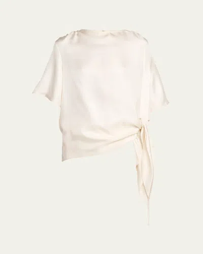 Loulou De Saison Mano Asymmetric Knotted Silk Blouse In White