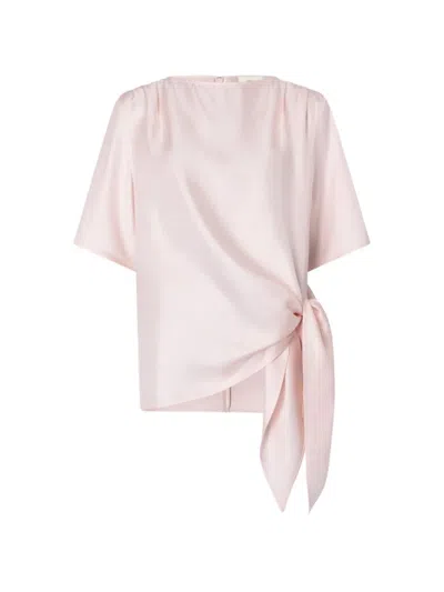 Loulou De Saison Mano Asymmetric Knotted Silk Top In Pink