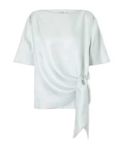 Loulou De Saison Mano Knotted Silk-twill Blouse In Green