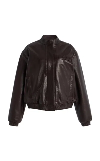 Loulou De Saison Marlow Leather Bomber Jacket In Brown