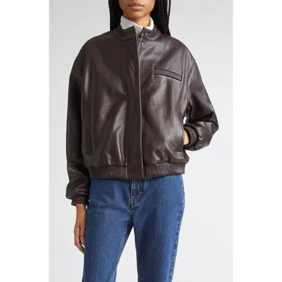 Loulou De Saison Marlow Leather Bomber Jacket In Brown