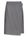 Loulou De Saison Mason Pinstripe Wrap Midi Skirt In Gray