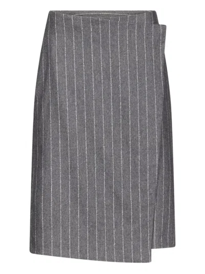 Loulou De Saison Mason Pinstripe Wrap Midi Skirt In Gray