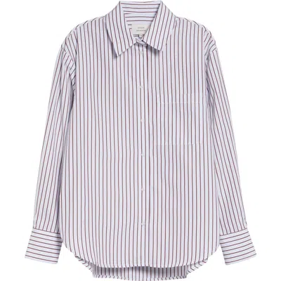 Loulou De Saison Maud Stripe Oversize Cotton Poplin Button-up Shirt In Blue