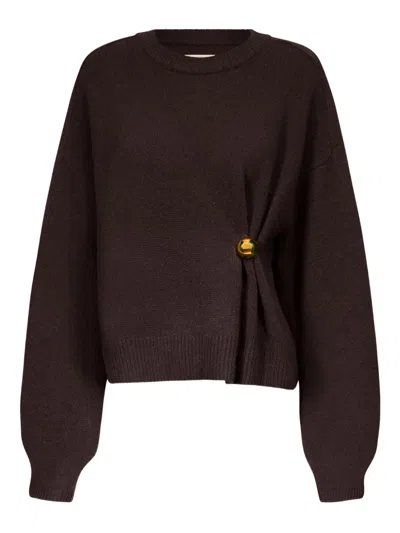 Loulou De Saison Metallic-ornament Crew-neck Sweater In Brown
