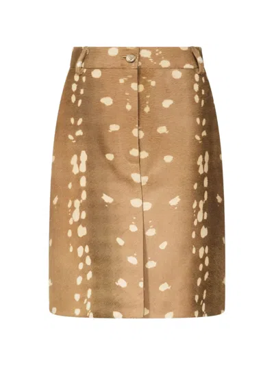 Loulou De Saison Mica Deer-print Pony-effect Mid Skirt In Brown