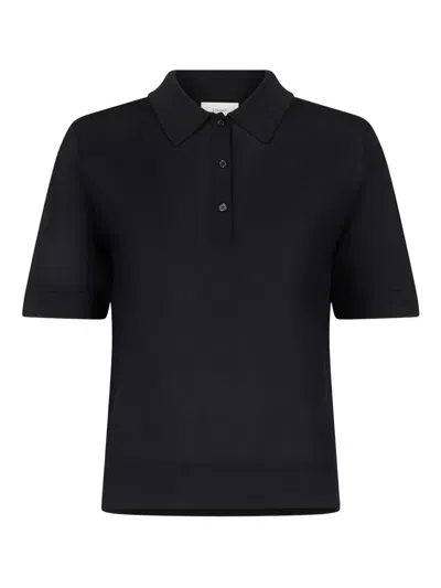 Loulou De Saison Migo Button Ribbed Polo Shirt In Black