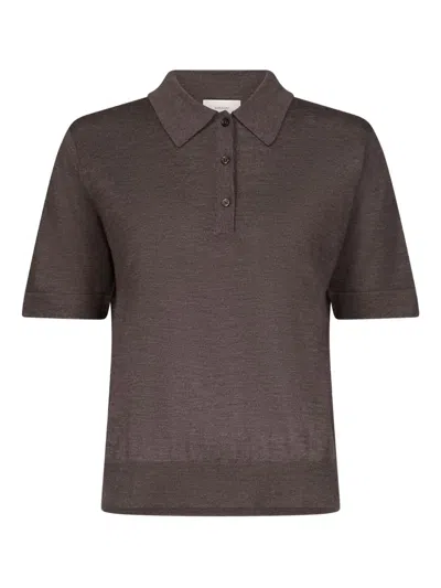Loulou De Saison Migo Button Ribbed Polo Shirt In Brown