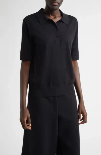 Loulou De Saison Migo Short Sleeve Cashmere Polo Sweater In Black