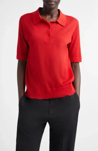 Loulou De Saison Migo Short Sleeve Cashmere Polo Sweater In Red