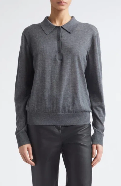 Loulou De Saison Miles Long Sleeve Cashmere Polo Sweater In Gray