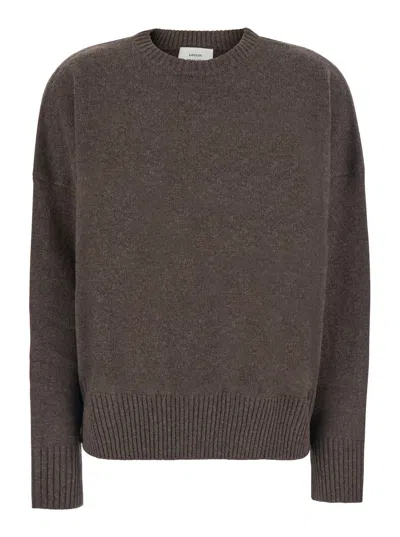 Loulou De Saison Mini Logo Cashmere Sweater With Round Neck In Brown