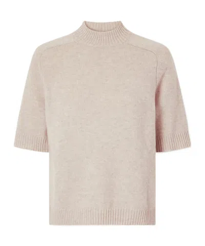 Loulou De Saison Mock Neck Half Sleeve Knit Top In Brown