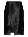 Loulou De Saison Myra Asymmetrical Pony-effect Leather Midi Skirt In Black