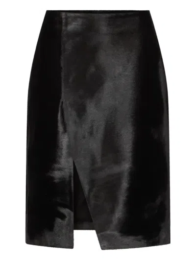 LOULOU DE SAISON MYRA ASYMMETRICAL PONY-EFFECT LEATHER MIDI SKIRT