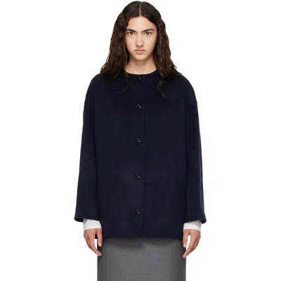 Loulou De Saison Navy Dunne Lds Oval-shaped Short Coat In Blue