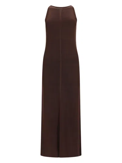 Loulou De Saison Neutrals Pablo Minimalist Viscose Midi Dress In Brown