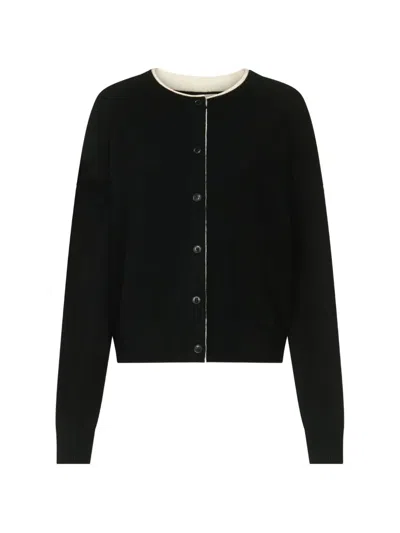 Loulou De Saison Nicola Bicolor Cashmere Cardigan In Black