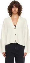 Loulou De Saison Off-white Kaia Lds Ribbed Neckline Cardigan In White