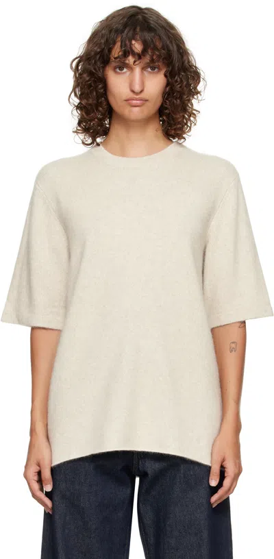Loulou De Saison Off-white Raven Yak Blend Short Sleeves Sweater In Gray