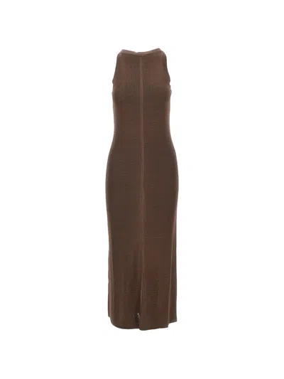 Loulou De Saison Neutrals Pablo Minimalist Viscose Midi Dress In Brown