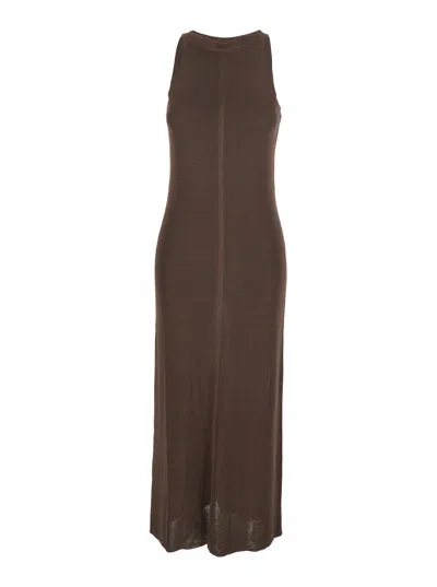 Loulou De Saison Pablo Sleeveless Crew Neck Bodycon Long Dress In Viscose For Women In Brown