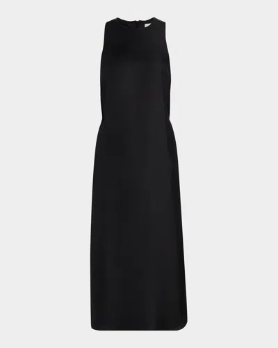 Loulou De Saison Paloma Twist Back Silk Midi-slipdress In Black