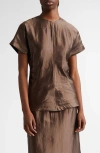 Loulou De Saison Pero Linen & Silk Satin Top In Deep Taupe