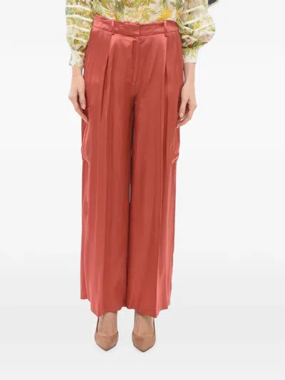 Loulou De Saison Pleated Satin Tailored Trousers In Orange