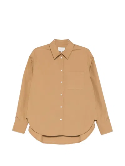 Loulou De Saison Pocket Curved Hem Shirt In Brown