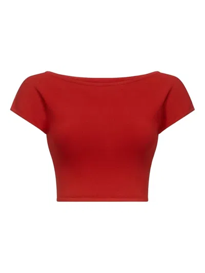 Loulou De Saison Polly Boat-neck Short-sleeve Top In Red