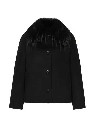 Loulou De Saison Rafe Detachable Faux-fur Collar Jacket In Black