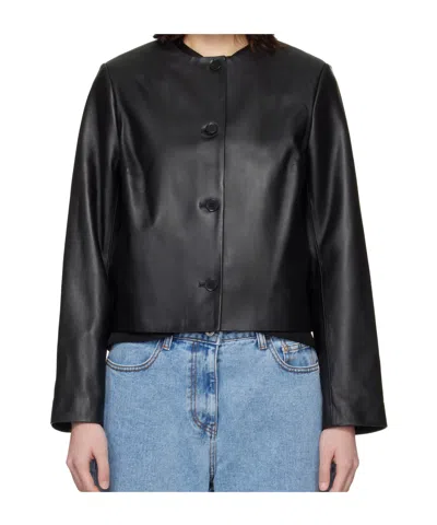 Loulou De Saison Raho Button Leather Jacket In Black