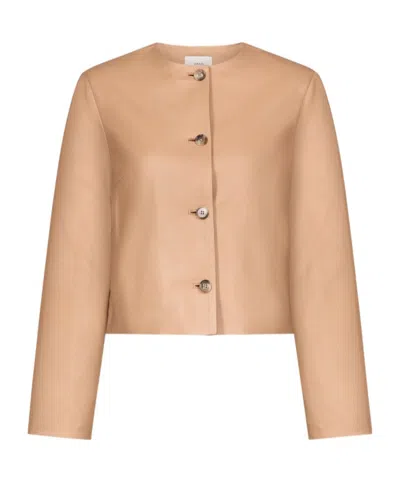 Loulou De Saison Raho Button Leather Jacket In Neutral