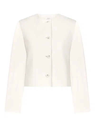 Loulou De Saison Raho Button Leather Jacket In White
