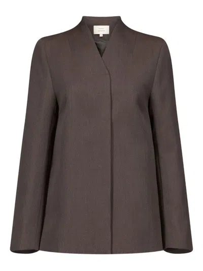 Loulou De Saison Rasca V-neck Twill Jacket In Brown