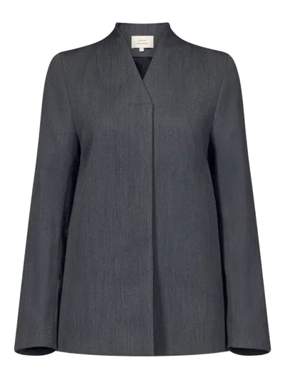 Loulou De Saison Rasca V-neck Twill Jacket In Gray