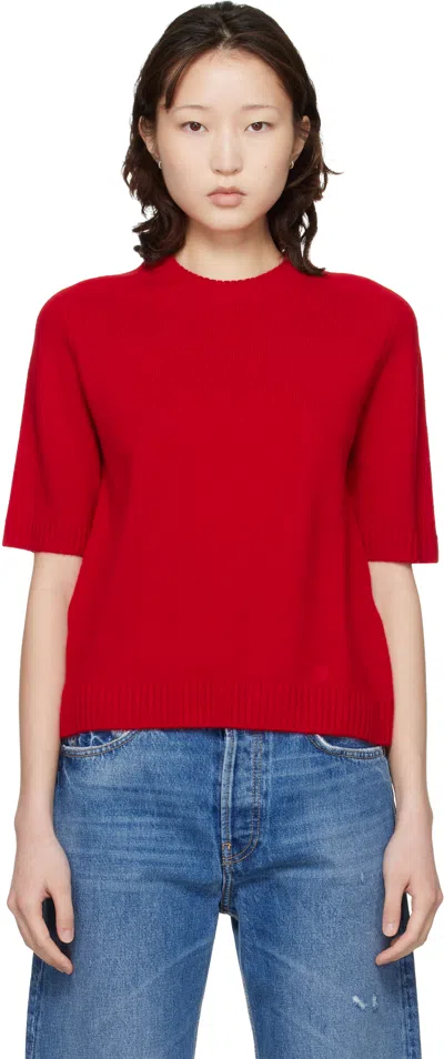 Loulou De Saison Red Dara Short-sleeve Cashmere Sweater